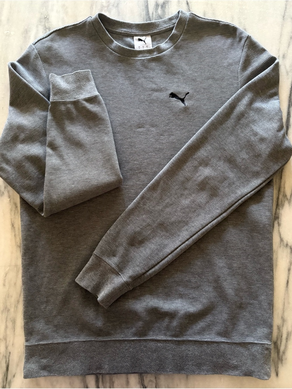 Puma Gray Crewneck Sweatshirt Essentials Textured Black Puma Logo size small